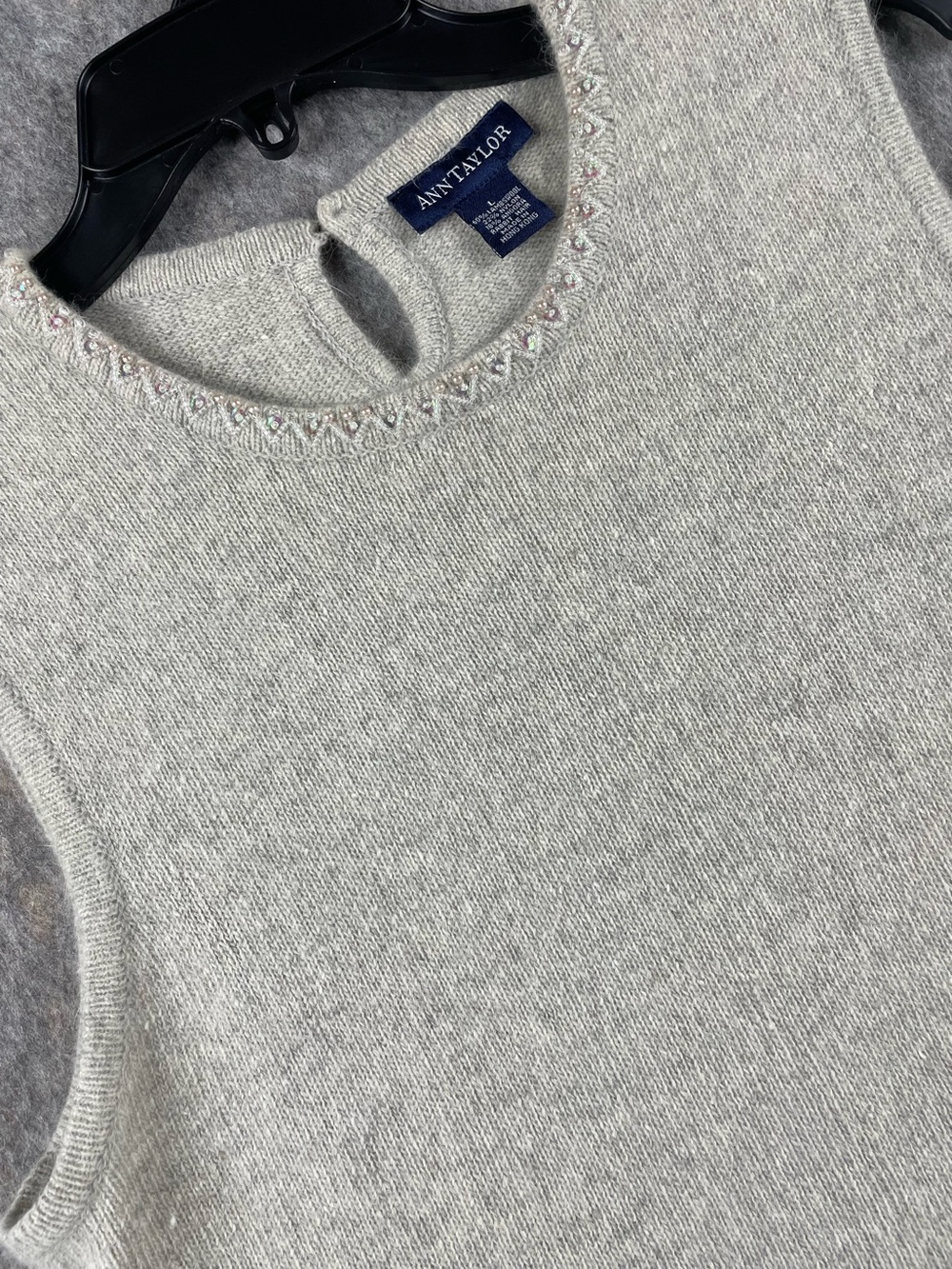 Ann Taylor Lambswool Angora Blend Beaded Quiet Luxury Timeless Sweater Tank - L
